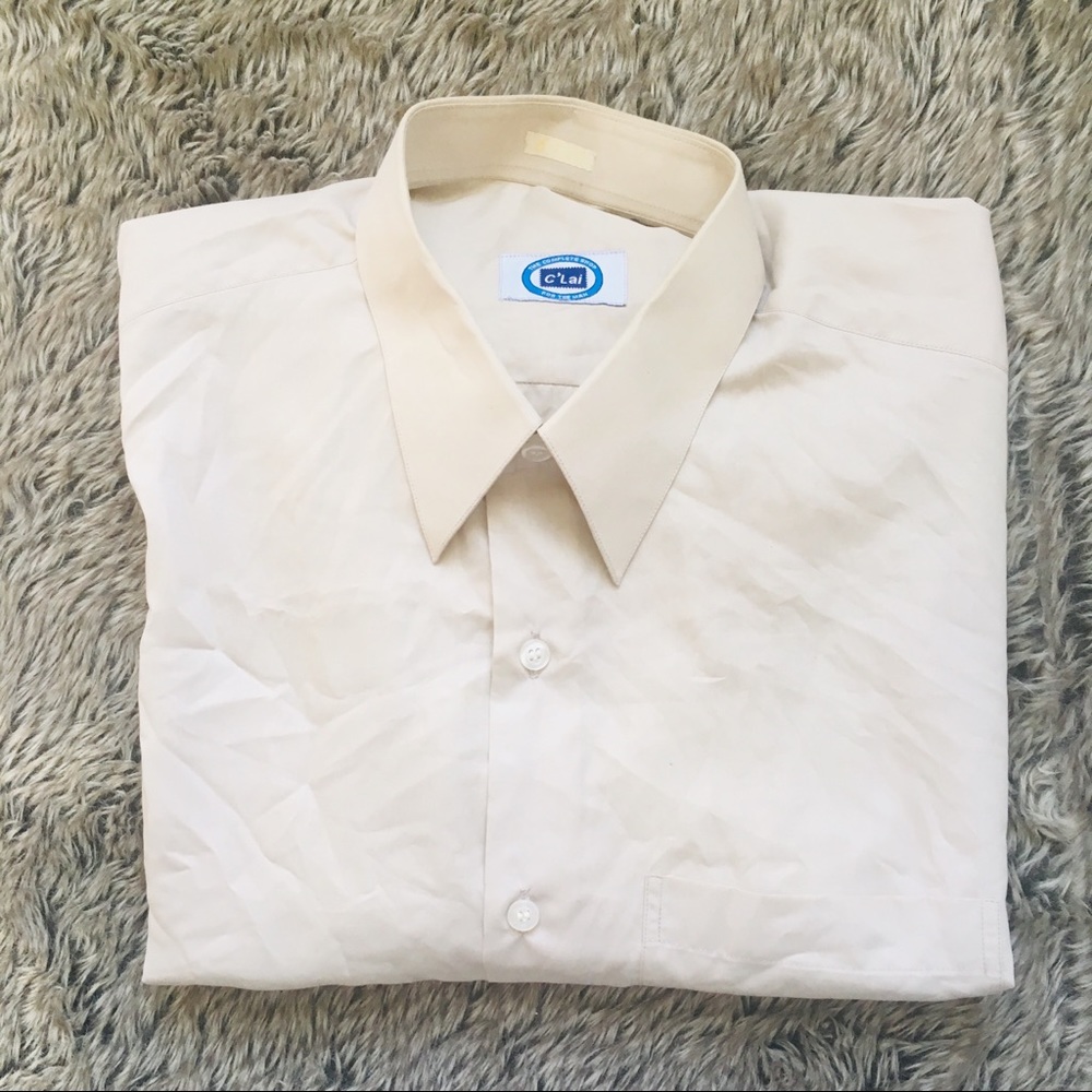 Custom tailored luxury beige color button down dress shirt size XL